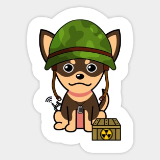 Funny small dog is a soldier Sticker